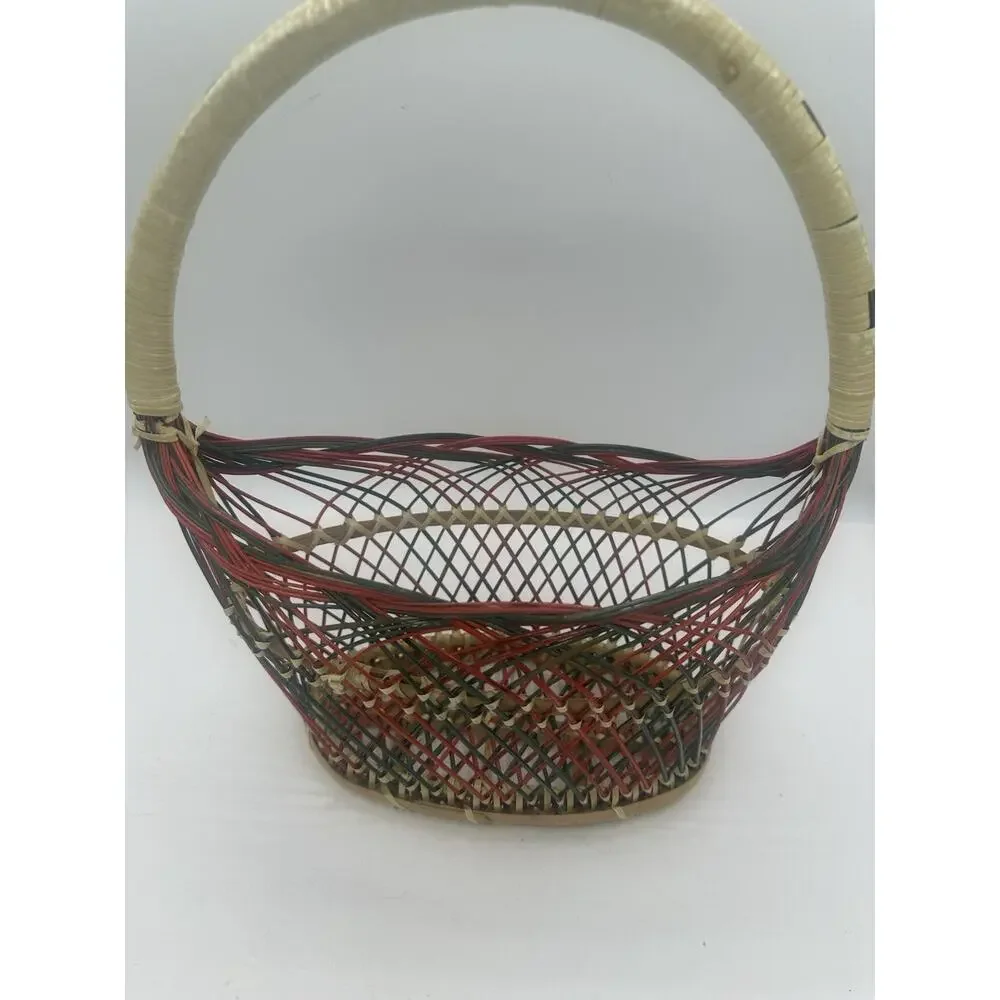 Vintage Folk Art Wicker Christmas Basket, Vintage Christmas Decor, Kitschy